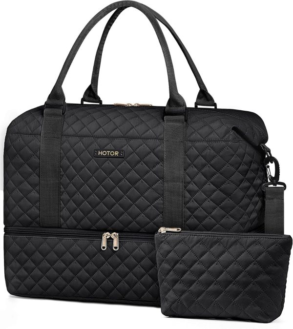 Travel Duffel Bag - Weekender Bags for Women, Carry On Bag with Shoe Compartment, Overnight Bag with Toiletry Bag for Travel Essentials and Travel Accessories, Black, 13.4"×17.3"×7.9"