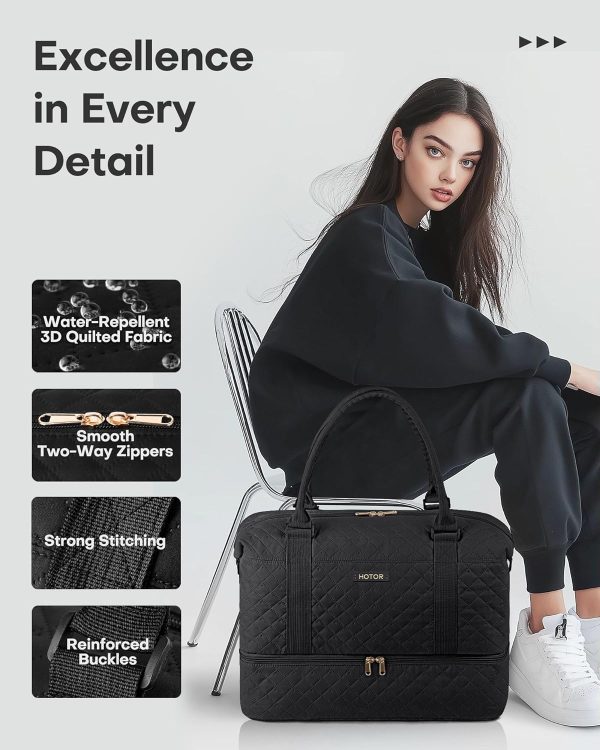 Travel Duffel Bag - Weekender Bags for Women, Carry On Bag with Shoe Compartment, Overnight Bag with Toiletry Bag for Travel Essentials and Travel Accessories, Black, 13.4"×17.3"×7.9" - Image 4