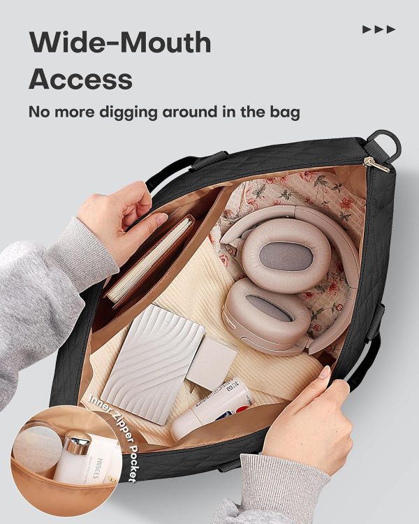 Travel Duffel Bag - Weekender Bags for Women, Carry On Bag with Shoe Compartment, Overnight Bag with Toiletry Bag for Travel Essentials and Travel Accessories, Black, 13.4"×17.3"×7.9" - Image 5