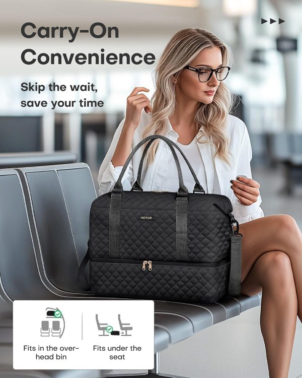 Travel Duffel Bag - Weekender Bags for Women, Carry On Bag with Shoe Compartment, Overnight Bag with Toiletry Bag for Travel Essentials and Travel Accessories, Black, 13.4"×17.3"×7.9" - Image 6