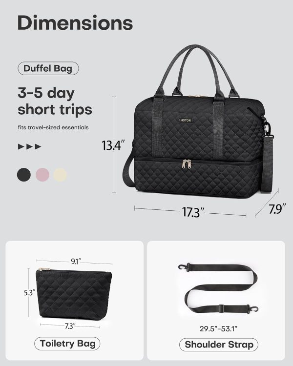 Travel Duffel Bag - Weekender Bags for Women, Carry On Bag with Shoe Compartment, Overnight Bag with Toiletry Bag for Travel Essentials and Travel Accessories, Black, 13.4"×17.3"×7.9" - Image 7