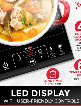 Mueller RapidTherm Portable Induction Cooktop, 1800W Hot Plate Electric Stove Top Burner. 8 Temp Levels, Auto-Off & Pot Detection, LED Display, Child Lock, 4 Programs, Burners for Cooking