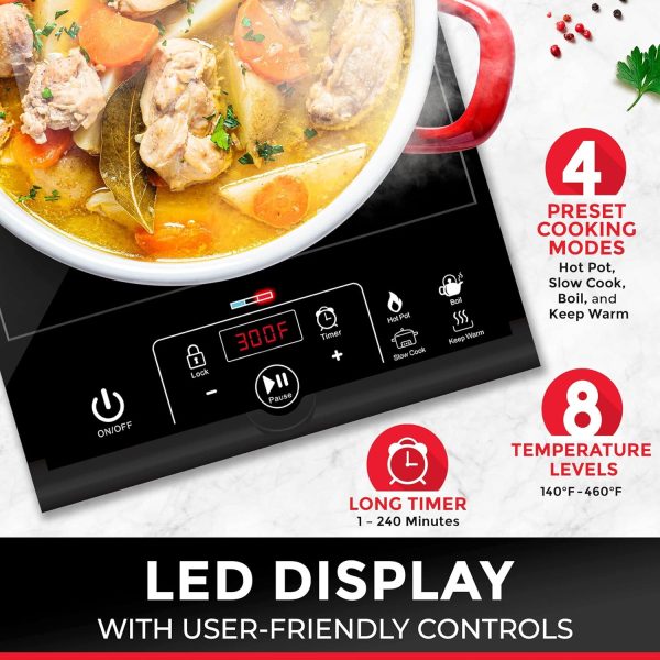 Mueller RapidTherm Portable Induction Cooktop, 1800W Hot Plate Electric Stove Top Burner. 8 Temp Levels, Auto-Off & Pot Detection, LED Display, Child Lock, 4 Programs, Burners for Cooking - Image 2