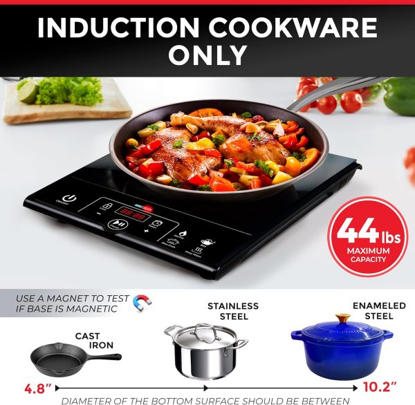 Mueller RapidTherm Portable Induction Cooktop, 1800W Hot Plate Electric Stove Top Burner. 8 Temp Levels, Auto-Off & Pot Detection, LED Display, Child Lock, 4 Programs, Burners for Cooking - Image 3